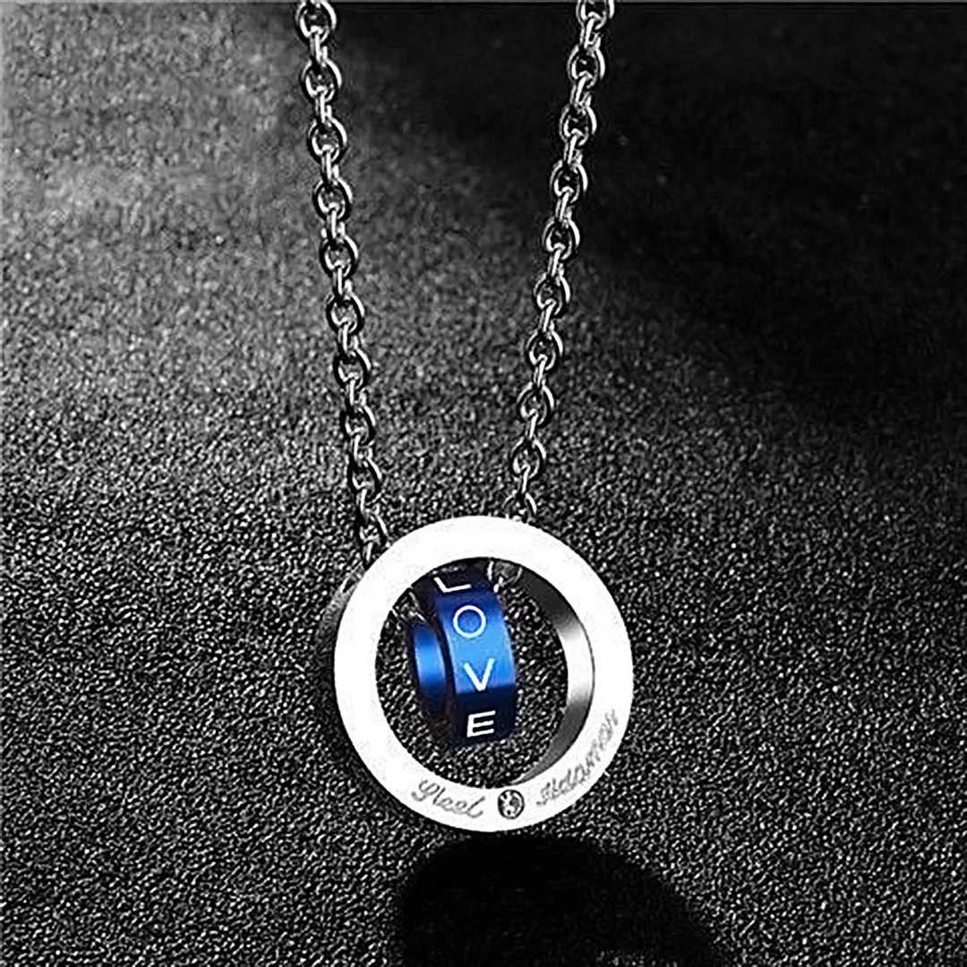 项链男潮男个性钛钢双环三环韩版戒指吊坠女学生简约情