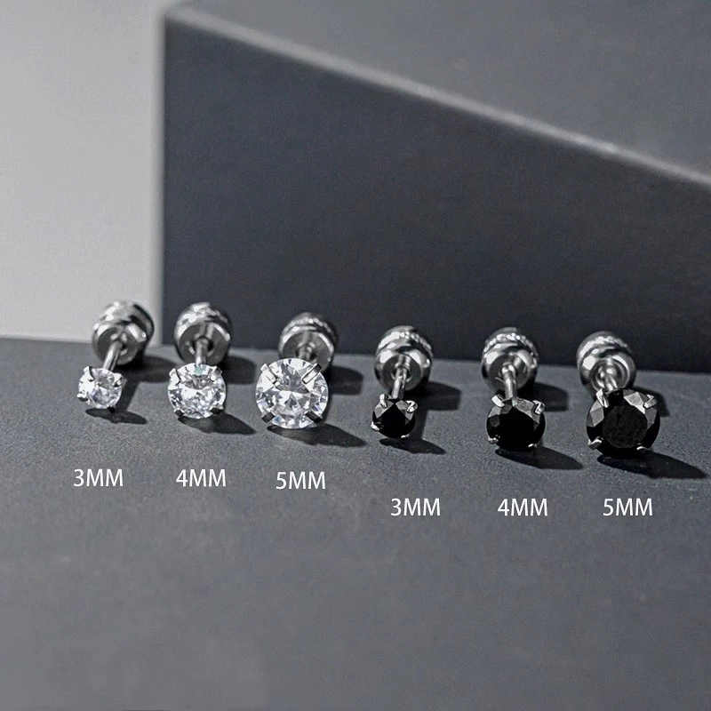 镀银四爪锆石钛钢耳钉不掉色男痞帅小众气质高级感潮流个性耳环