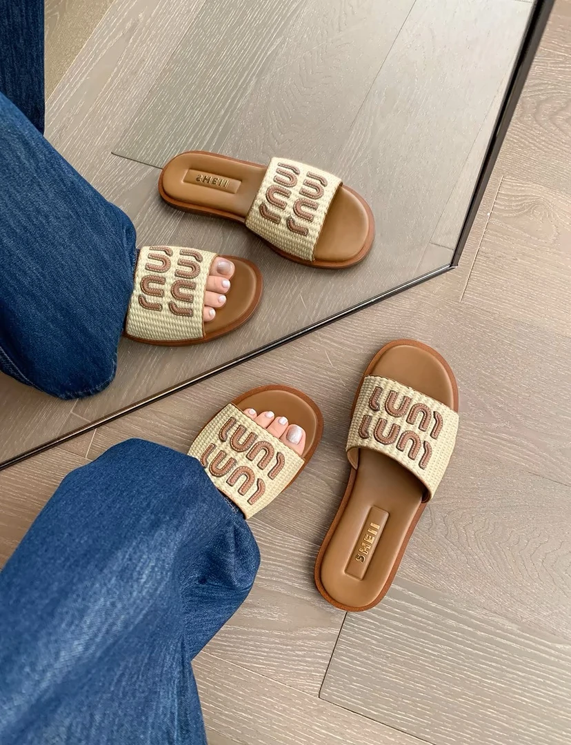 【sheii苏茵茵】盛夏晚风~阿miu度假编织平底ins沙滩拖鞋女凉拖外穿