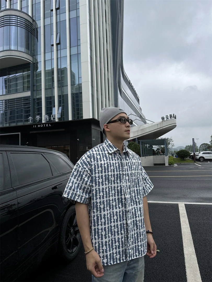 FODH方哥◆个性油墨印花重水洗休闲短袖衬衫男美式街头