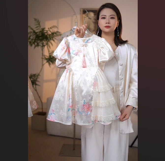 蔓星 女童夏季新款公主裙夏款童装洋气儿童中国风连衣裙X24066