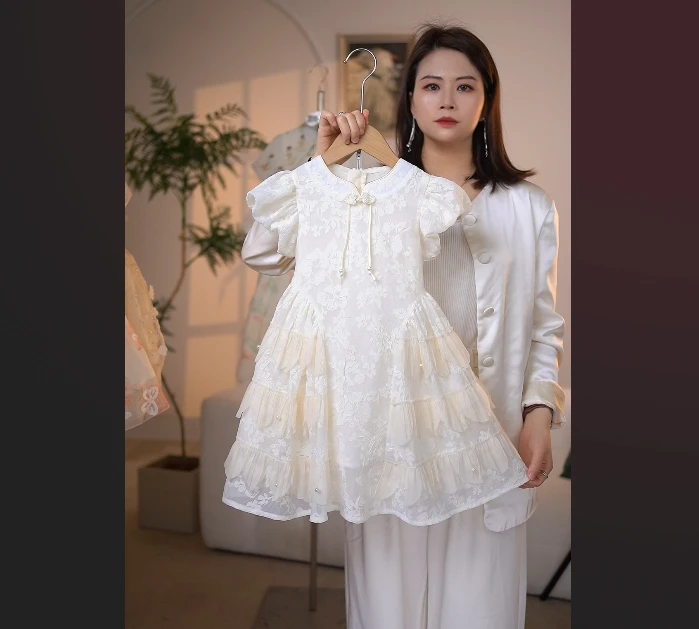 蔓星  2024夏季儿童女童甜美公主裙夏款仙气女宝纯色连衣裙X24068