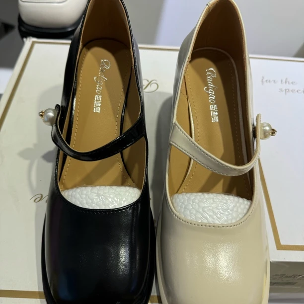 1255时尚方头法式粗跟百搭浅口单鞋玛丽珍