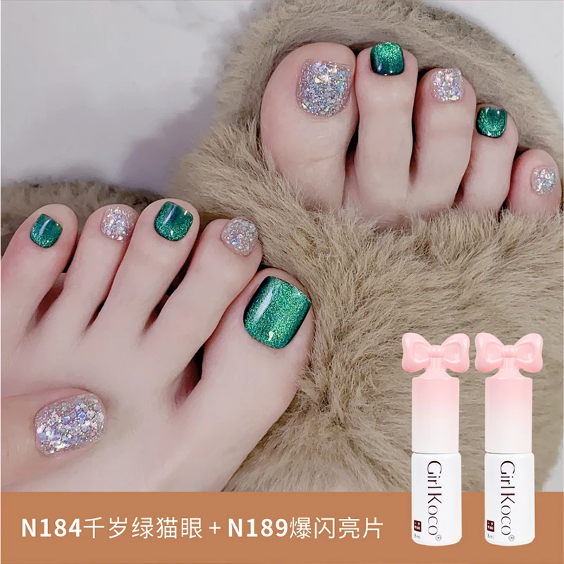 新款晶石猫眼美甲一步胶显白持久懒人胶甲油胶~N184千岁绿猫眼