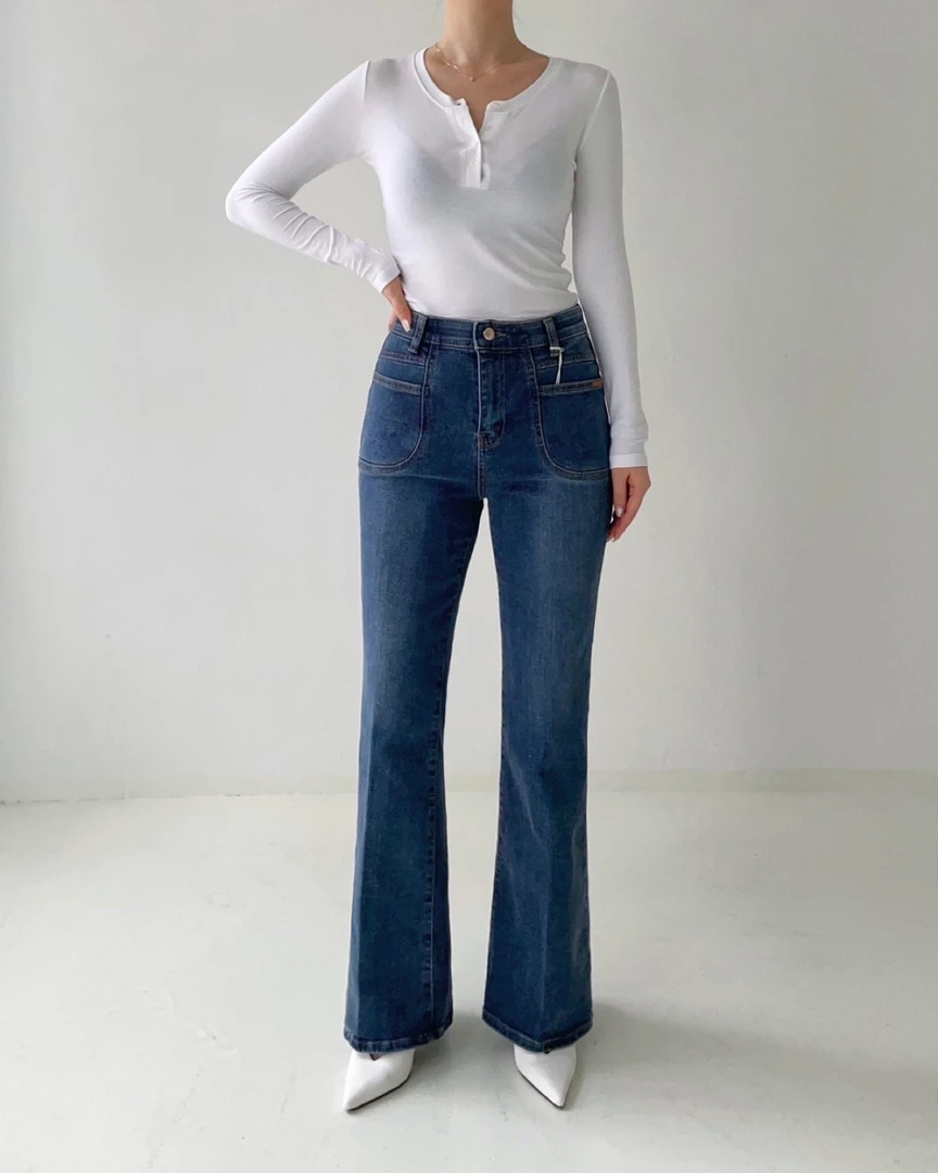 ✖️退换【春秋】【微喇叭】爱心 #5302 简约高腰牛仔裤显高显瘦做旧