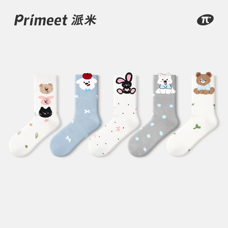 primeet/派米夏季袜子动物萌宠波点蝴蝶结女袜新款可爱袜薄款夏季