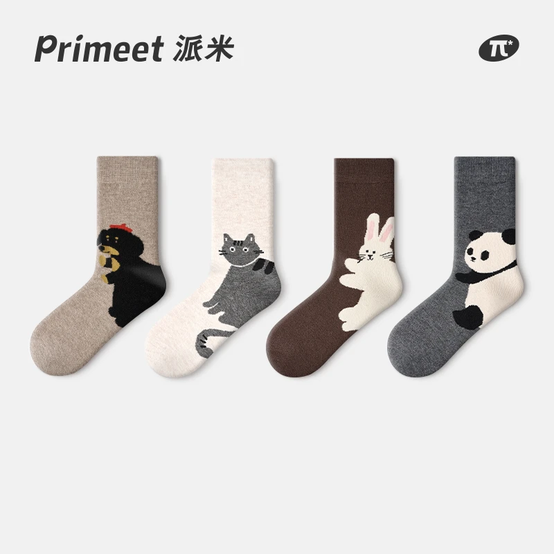 primeet/派米羊毛袜女款中筒袜动物治愈系抱抱袜保暖厚袜子无骨袜