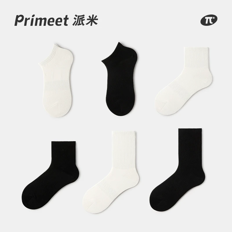 primeet/派米袜子女中筒袜潮黑色运动春秋男士短袜春秋纯色长筒
