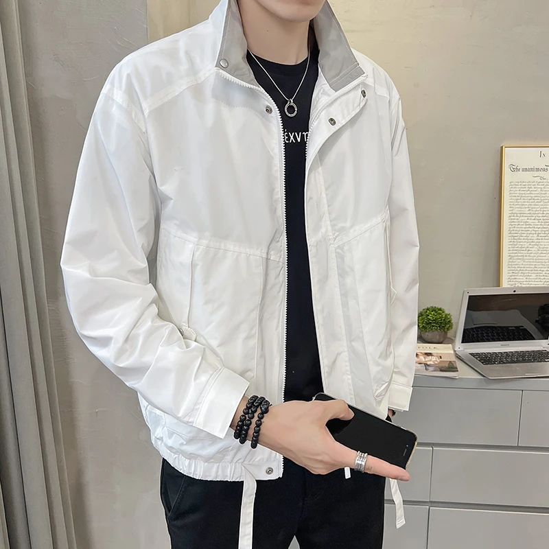 101春季新品男士纯色立领夹克 时尚简约大口袋百搭外套休闲上衣
