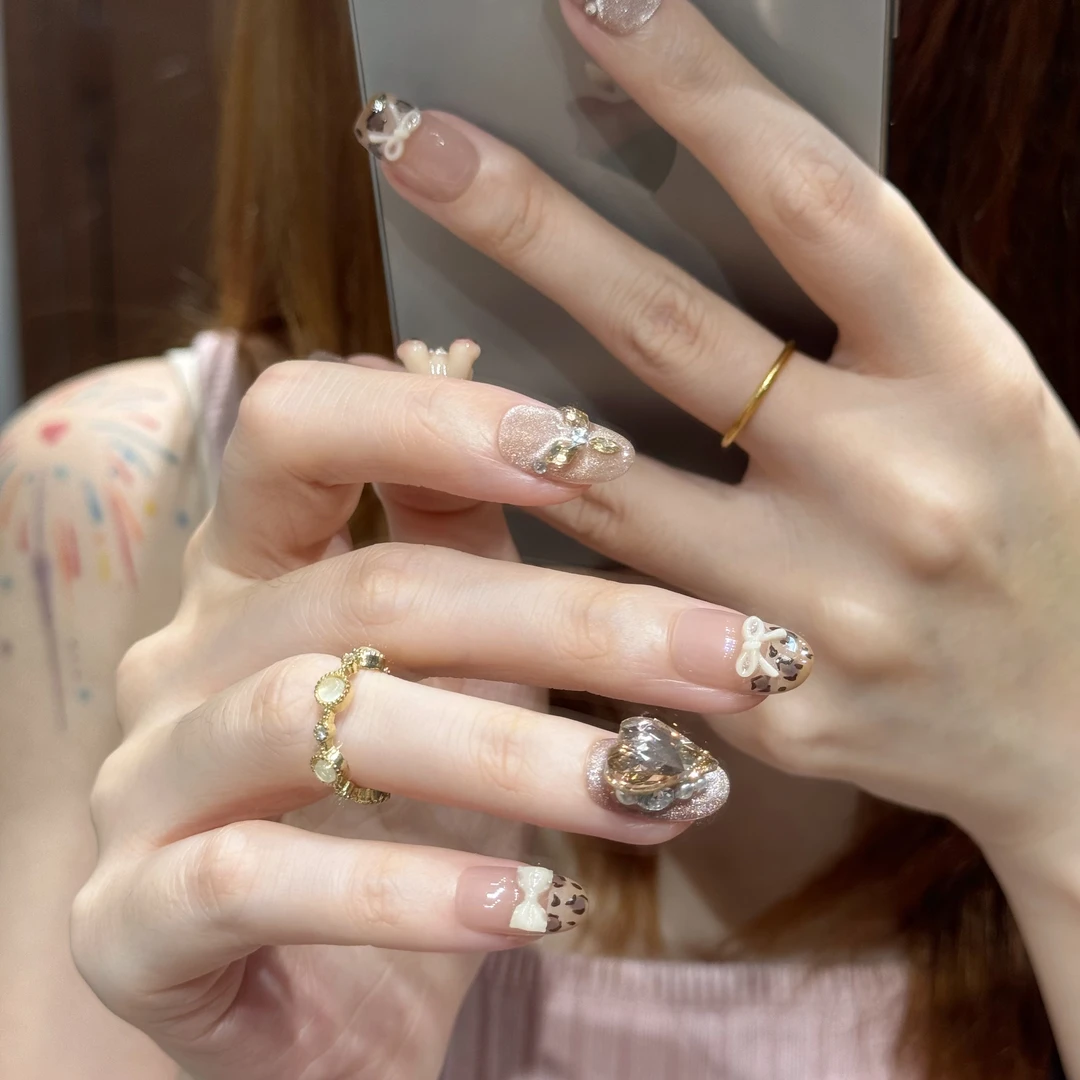 喵公子【奶咖熊宝】【施家全华钻】纯手工穿戴甲可拆卸美甲光疗甲