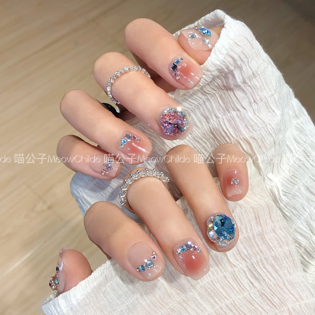 喵公子【半夏-微醺】【施家全华钻】纯手工穿戴甲可拆卸美甲光疗甲