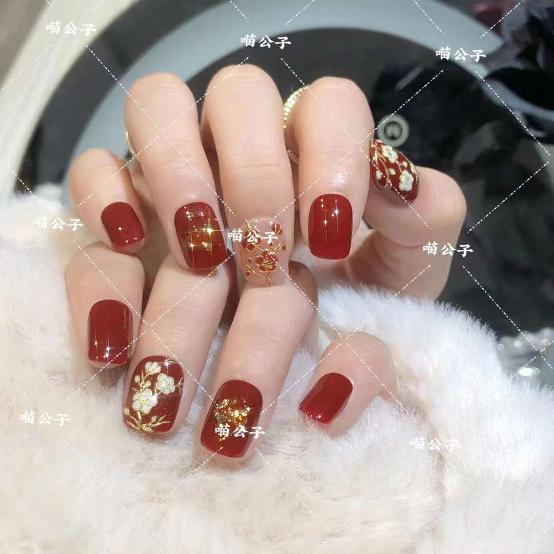 喵公子【梅花】【设计师款】纯手工穿戴甲可拆卸美甲光疗甲
