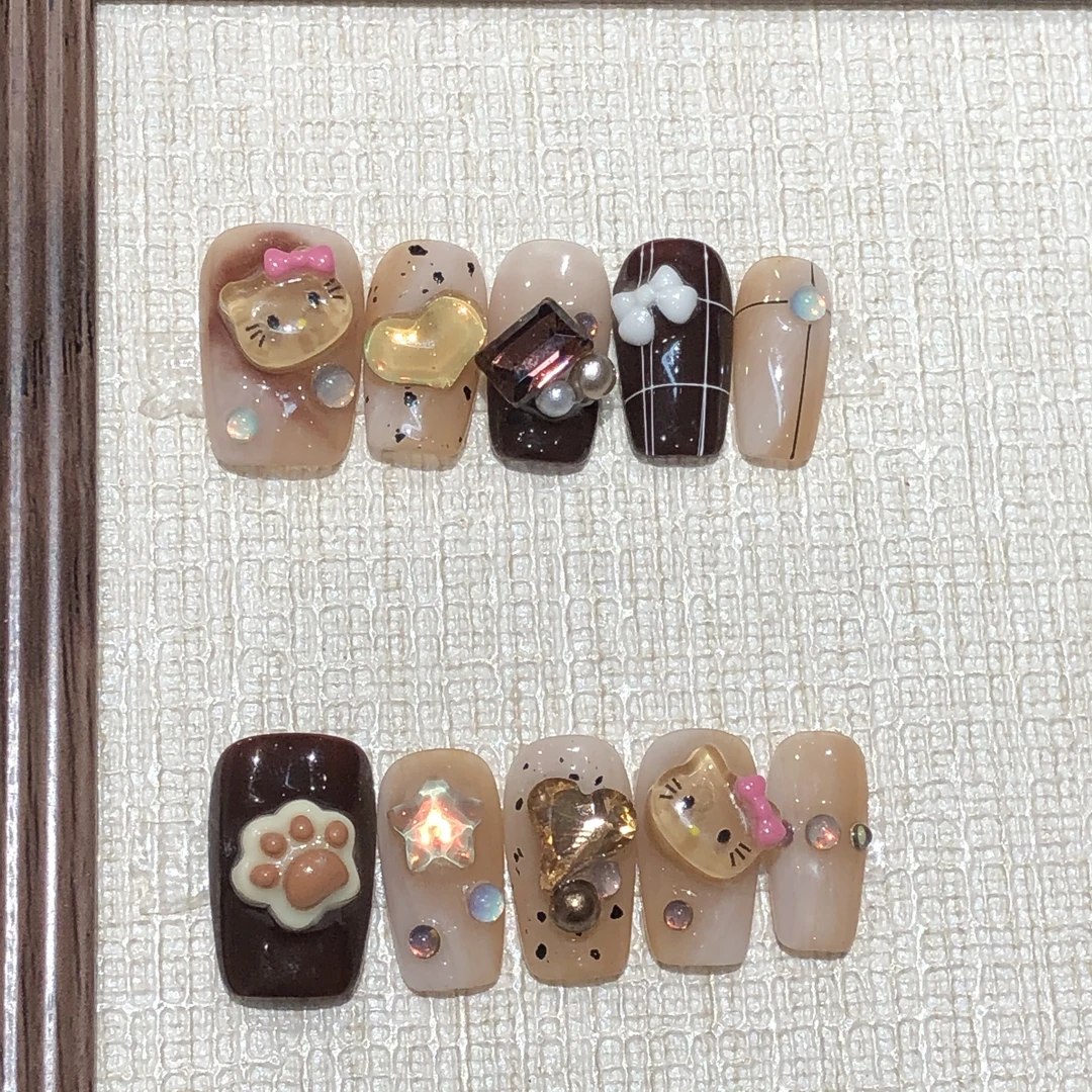 喵公子【KT猫】【设计师款】纯手工穿戴甲可拆卸美甲光疗甲