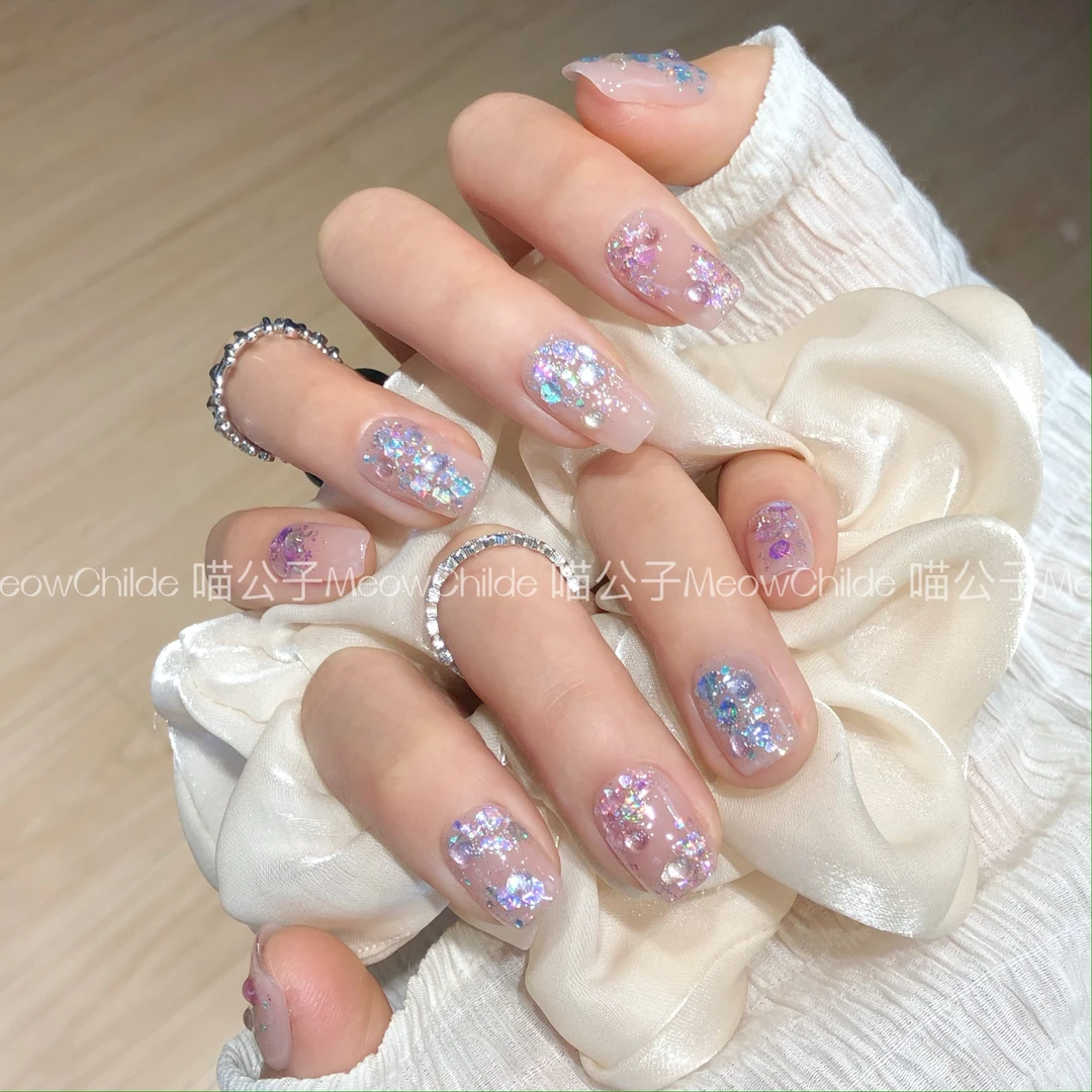 喵公子【人鱼泡泡】【喵公子】纯手工穿戴甲可拆卸美甲光疗甲