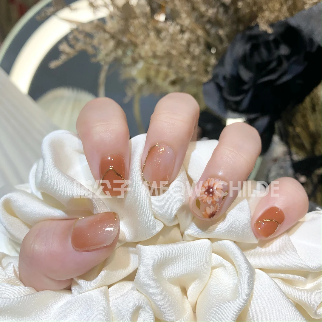 【向日葵】【设计师款】喵公子纯手工穿戴甲可拆卸美甲光疗甲