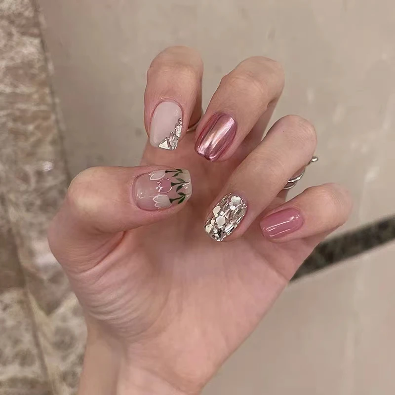 【油画郁金香】【喵公子】纯手工穿戴甲可拆卸美甲光疗甲