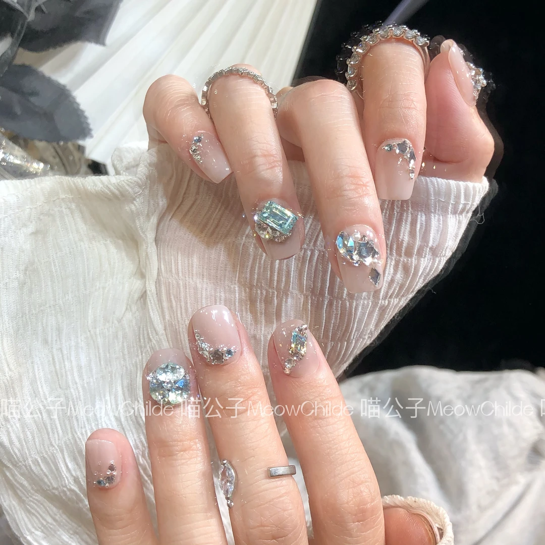 喵公子【冰雪之华】【施家全华钻】纯手工穿戴甲可拆卸美甲光疗甲