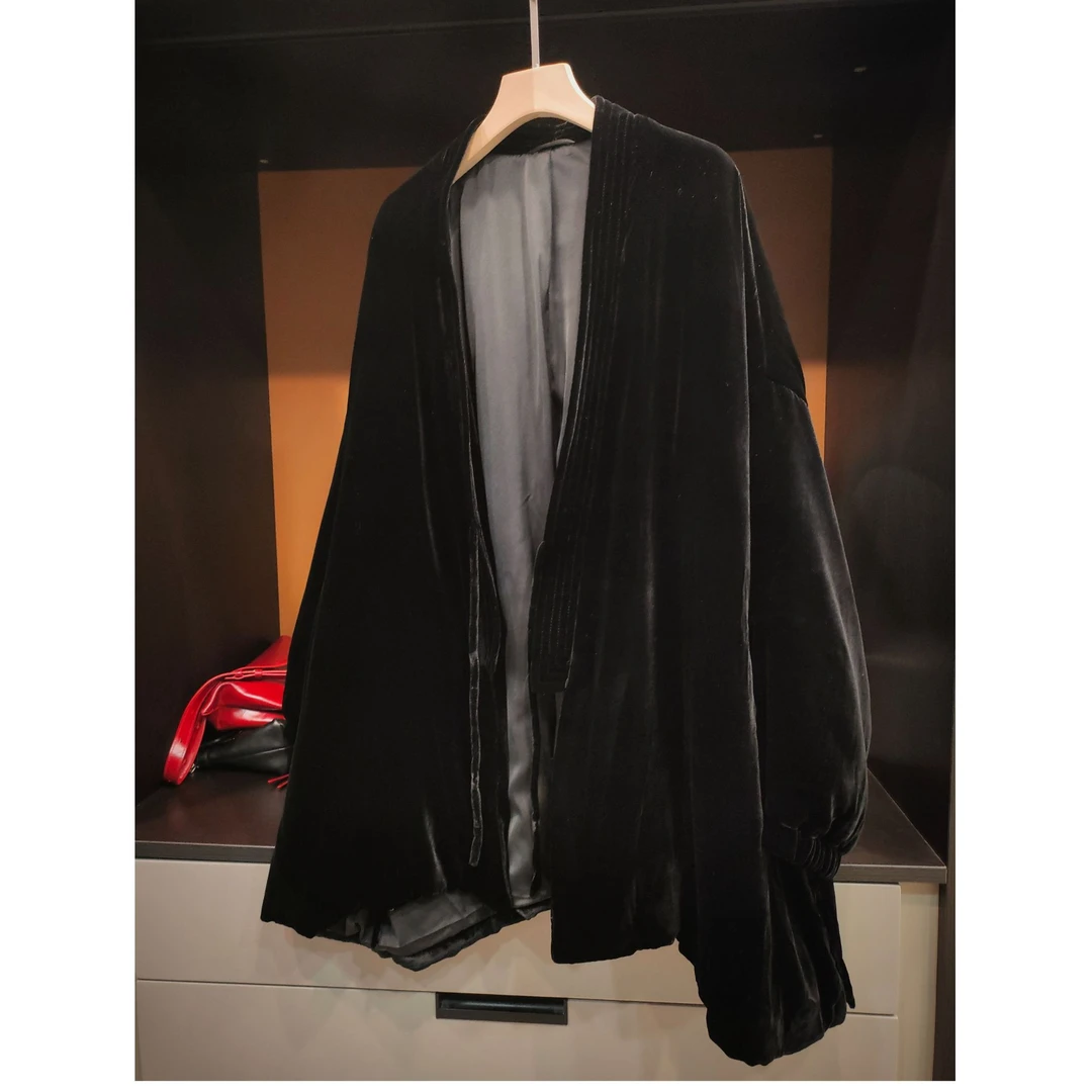 【薄款/加棉款可选】道袍式丝绒外套 桑蚕丝复古 宽松中长款百搭