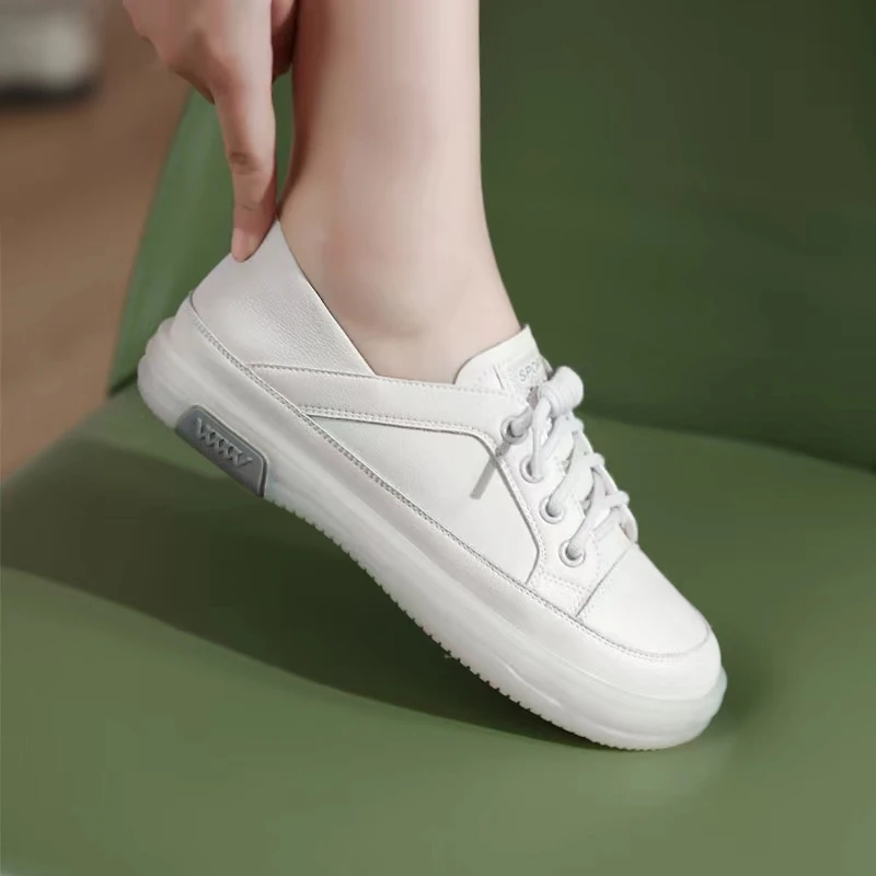 2025新款春秋百搭真皮爆款平底女士皮鞋小白鞋女鞋软底超软妈妈鞋