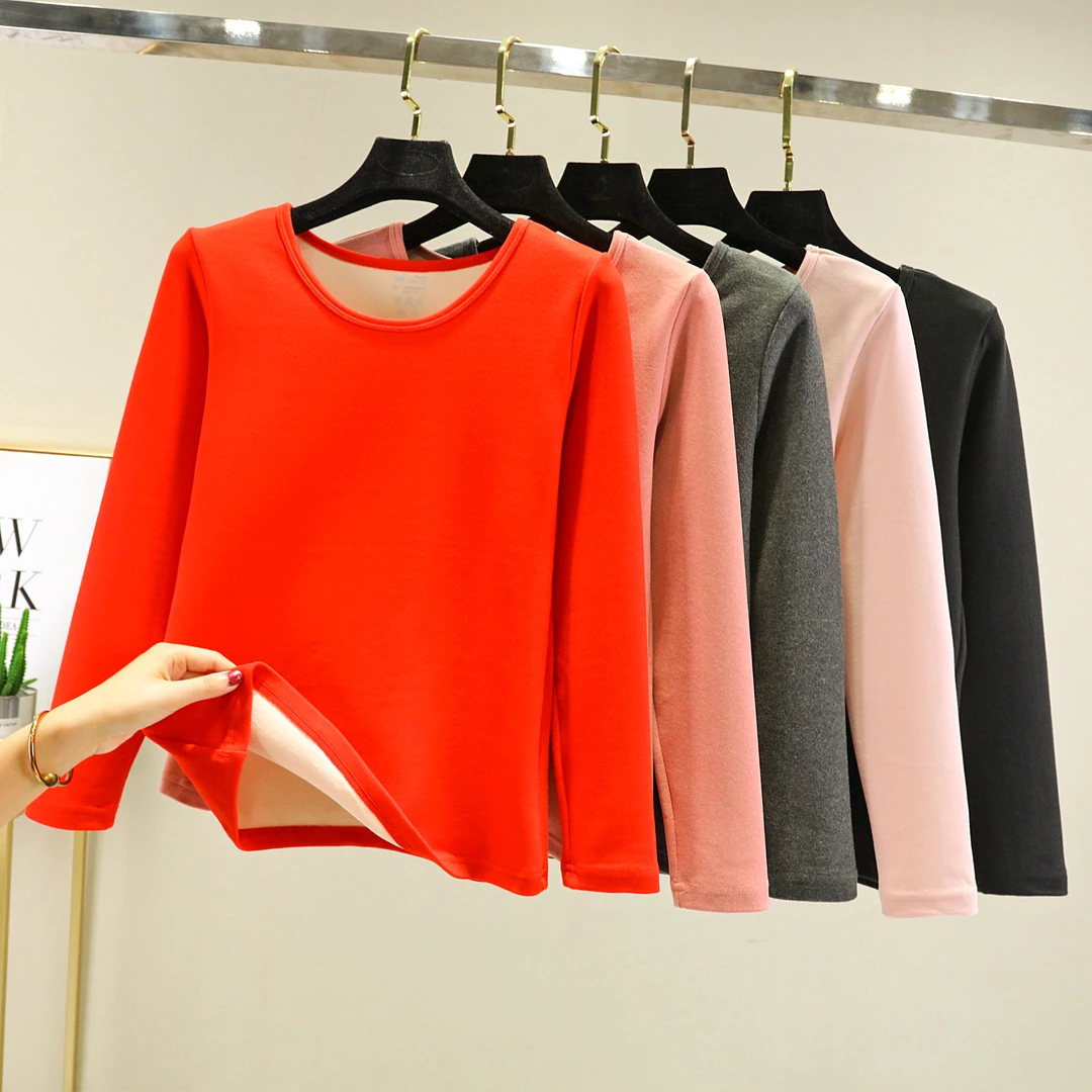 德绒冬季保暖内衣女加绒紧身内穿单件上衣秋衣长袖t恤冬季打底衫