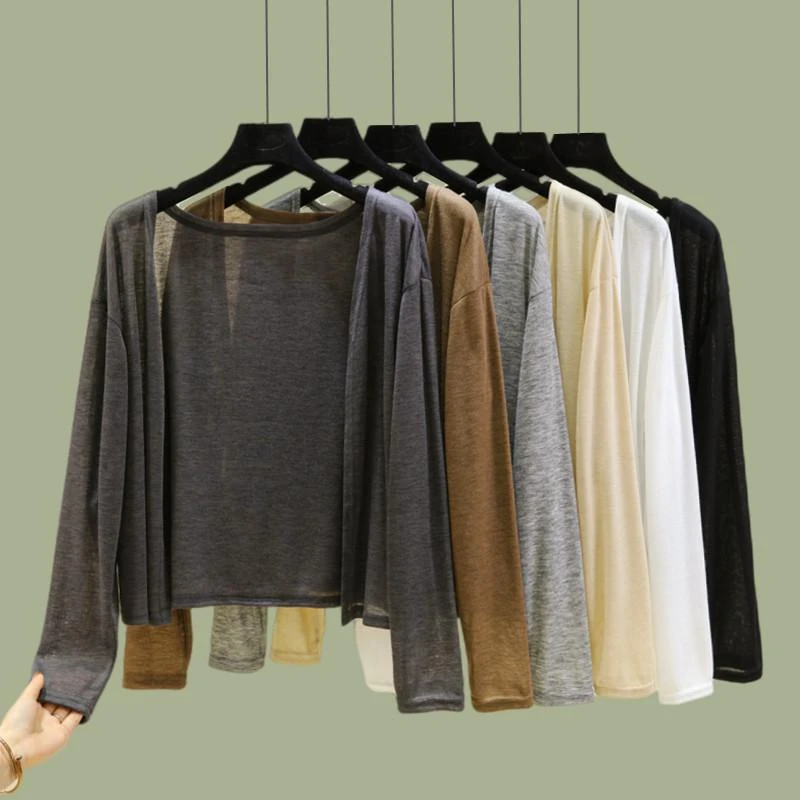 短款开衫女无扣夏薄款外搭长袖披肩纯色外套宽松显瘦百搭空调衫