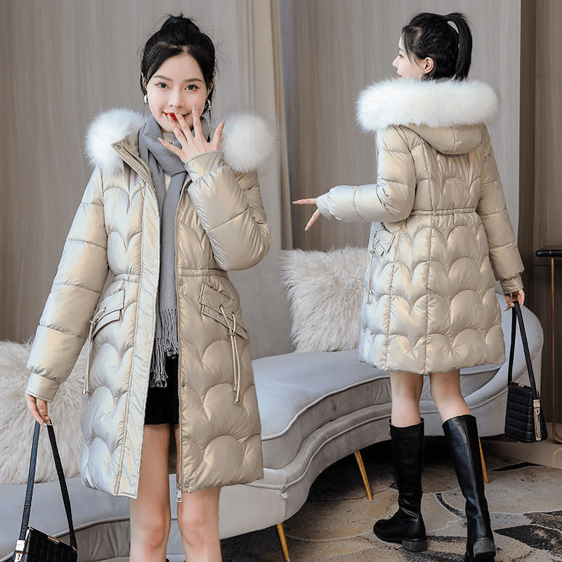 波司登免亮面冬季棉袄2023新款羽绒羽绒服女中长款大毛领棉衣加
