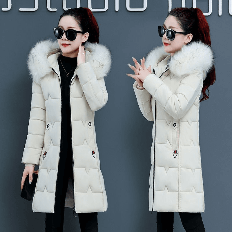 波司登羽绒羽绒服女2021年新款修身显瘦收腰大毛领棉袄外套中长款