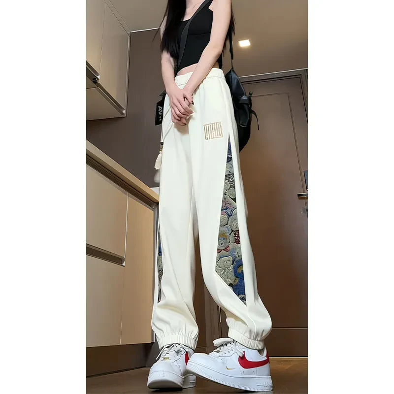 新中式裤子男秋季国潮刺绣设计感束脚卫裤青少年大码运动休闲长裤