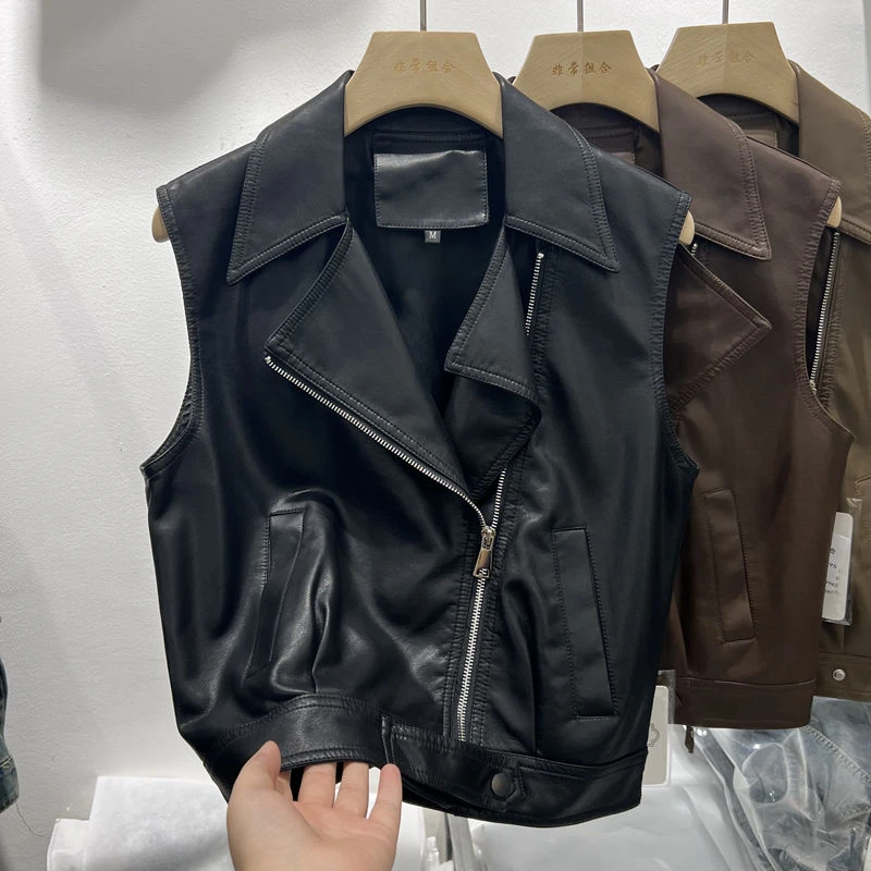 2023早秋新衣马甲女外套高级感春秋小个子机车夹克黑色复古
