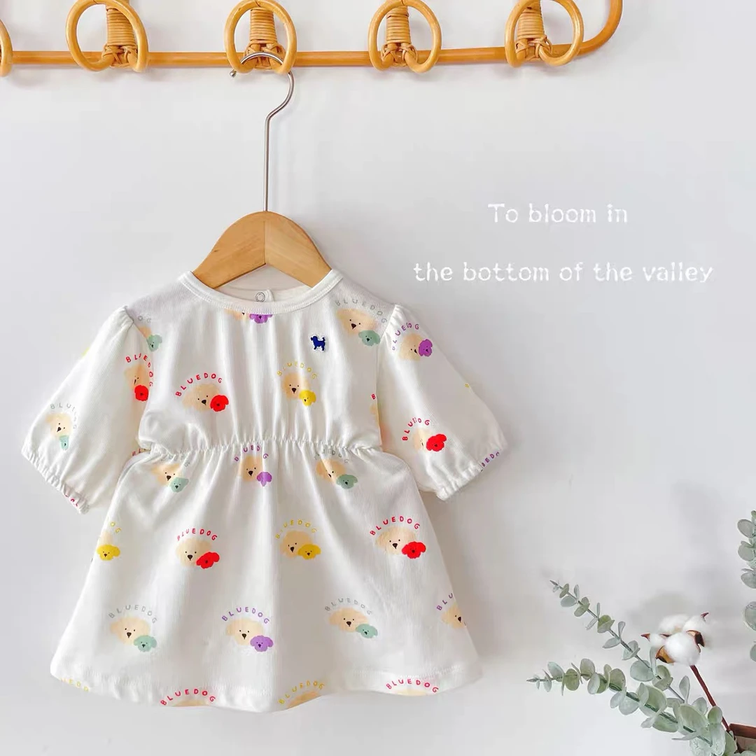 24038【纯原】韩国童装小蓝小狗满印松紧腰柔软连衣裙