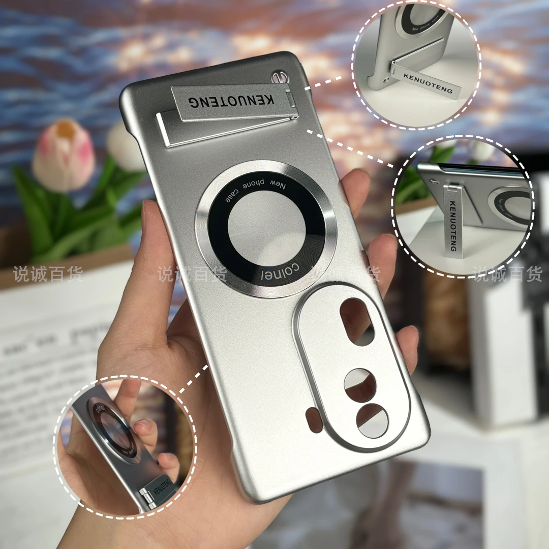 适用于OPPO Reno11手机壳无边框金属烤漆磁吸圈横竖支架超薄