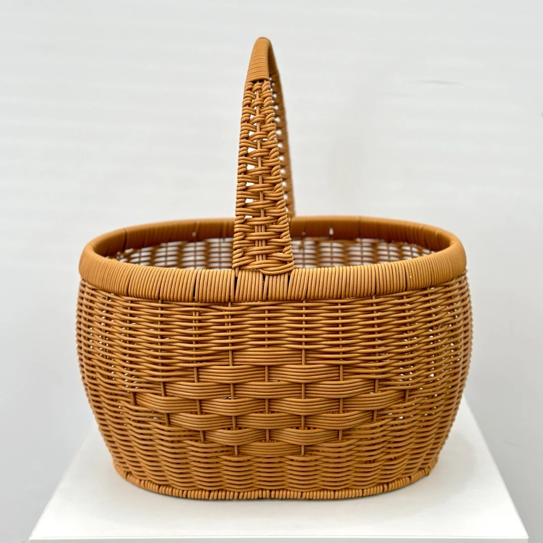 手工仿藤编手提篮家用圆形购物篮买菜蓝收纳筐采摘捡菌子中国结