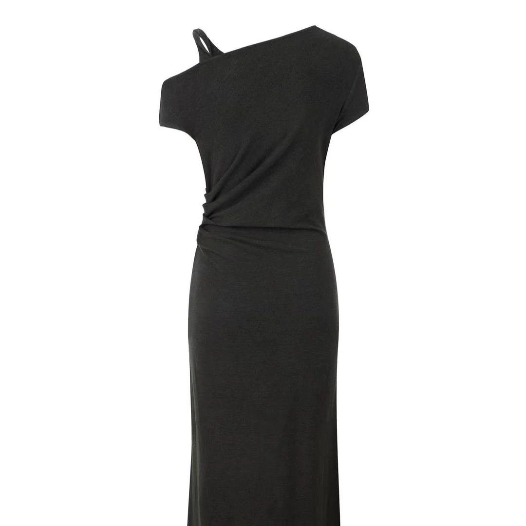 MIMBLANCHE 糯米绒斜肩短袖连衣裙