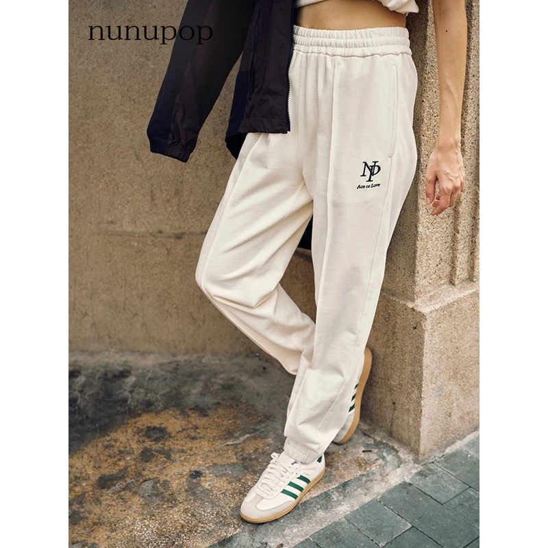 【李晨nic专属】NUNUPOP女士休闲裤时尚舒适潮流宽松女子长裤白色