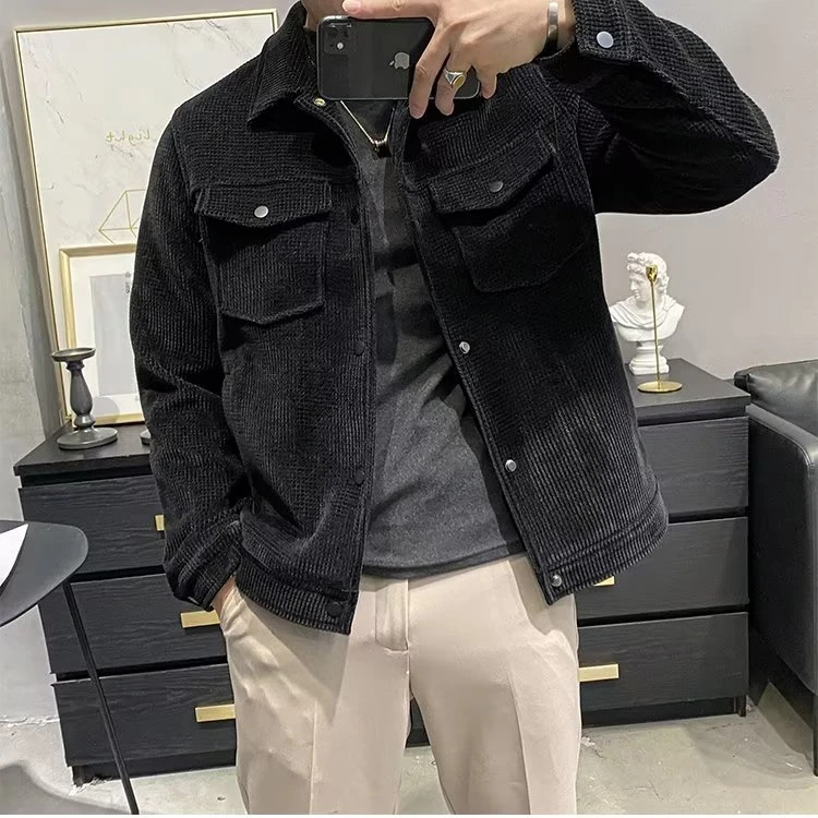 轻熟风华夫格毛呢外套男秋冬款韩版修身潮牌男装夹克休闲时尚上衣