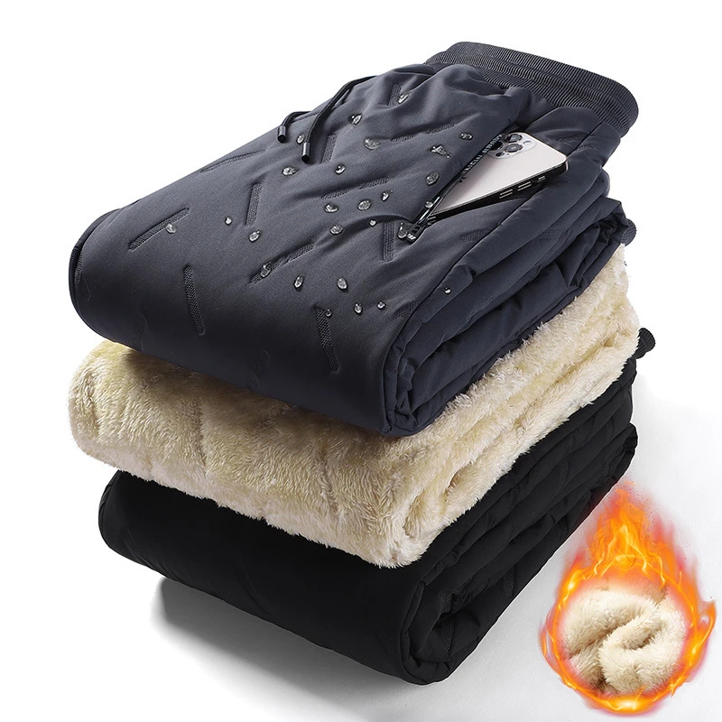 加绒雪地裤子男士秋冬季新款加厚防水防风羊羔绒运动棉裤