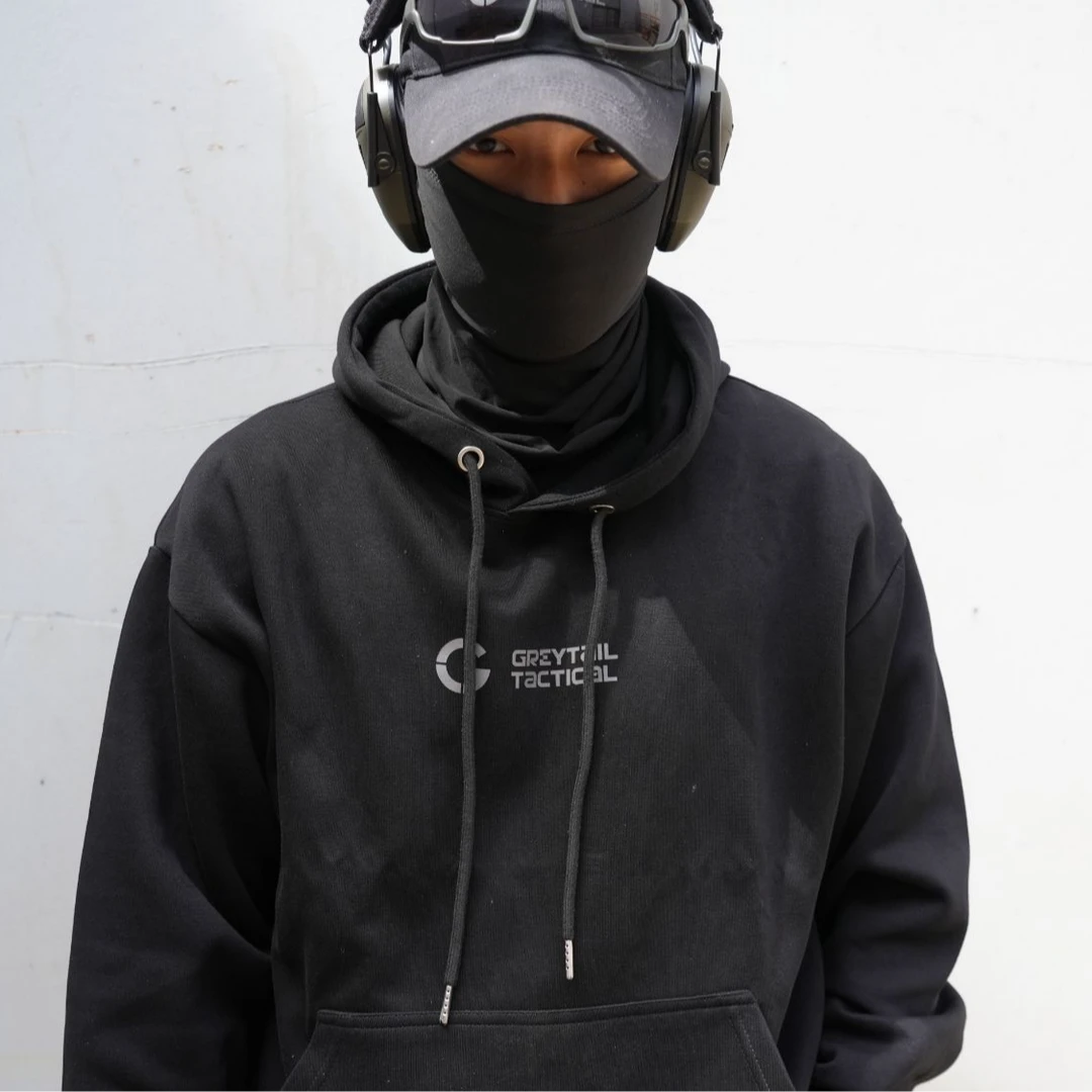 灰尾战术 日常黑色情侣帽衫男士连帽保暖户外运动冬季印花情侣