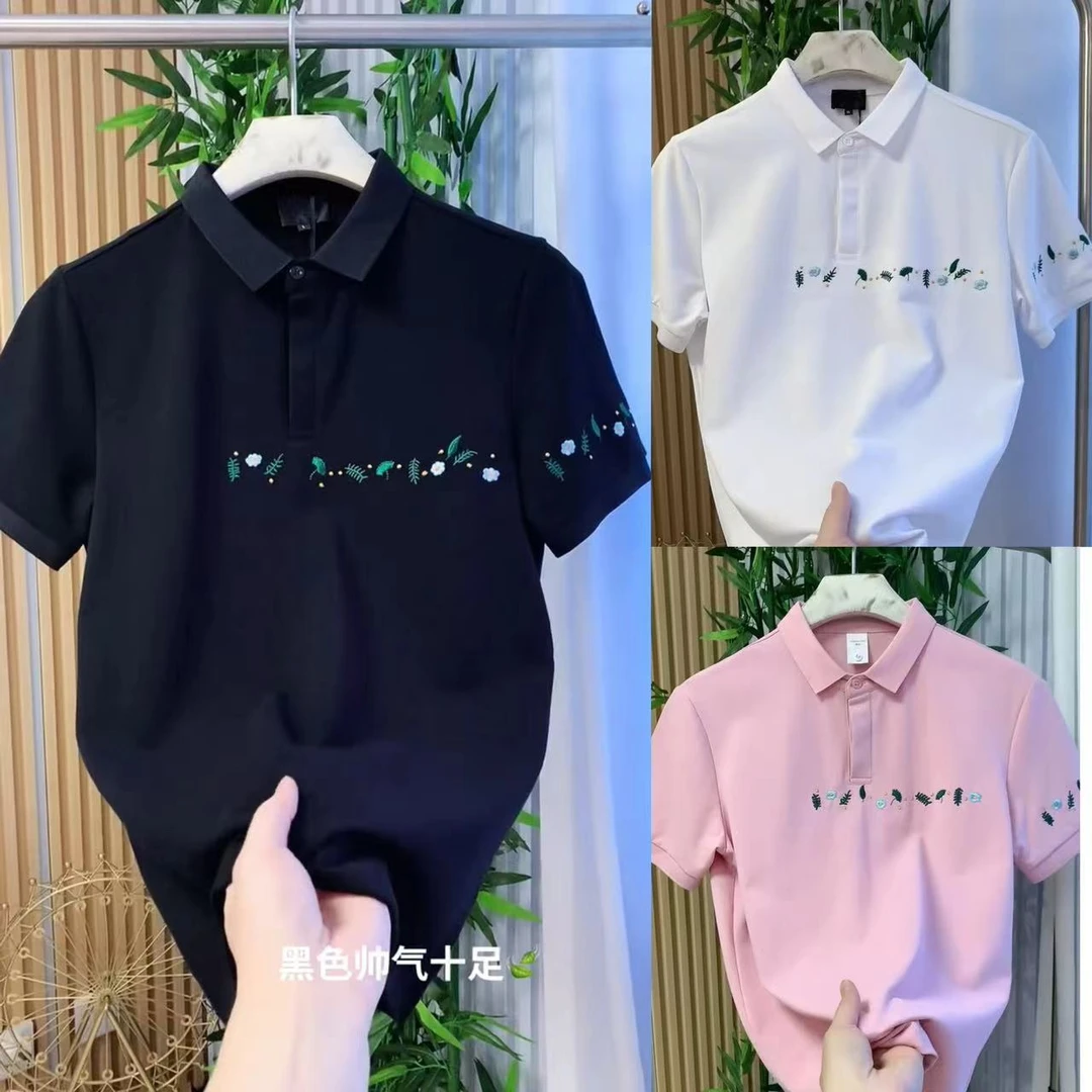时尚百搭碎花刺绣夏季男生短袖polo衫66116