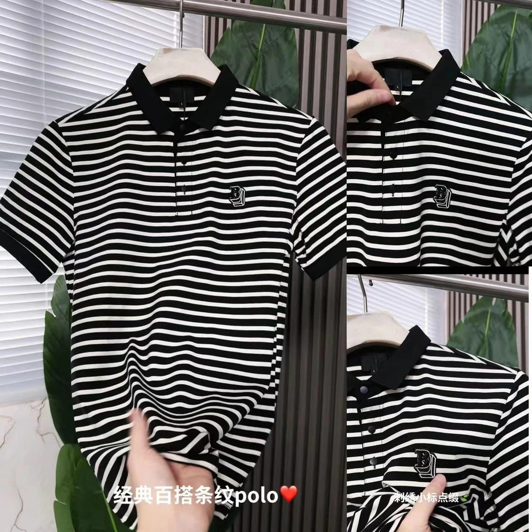 男士时尚百搭夏季休闲洋气条纹半袖