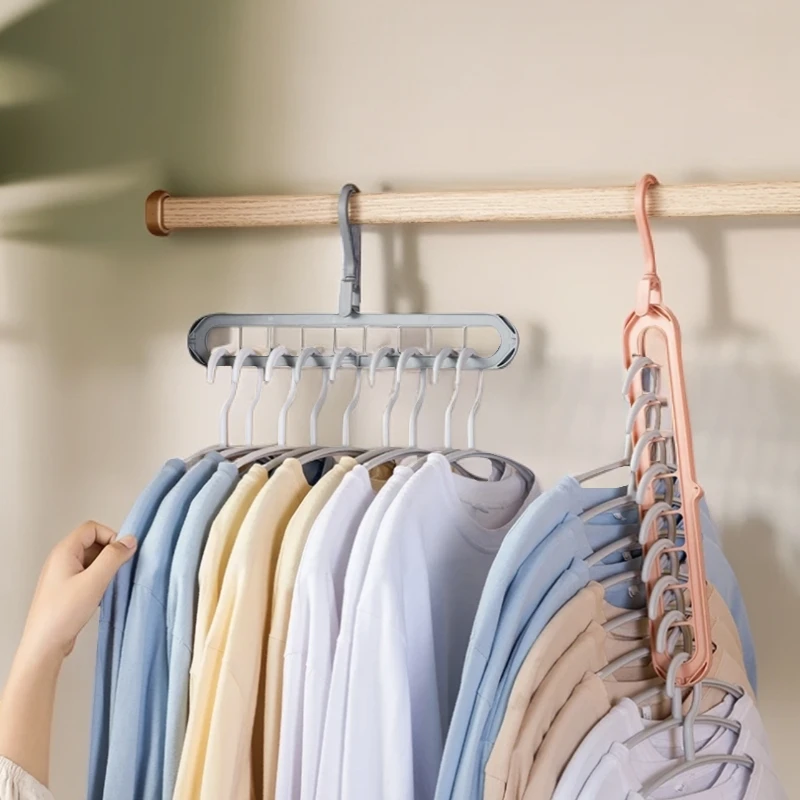 衣架子魔术折叠衣服架挂钩晒晾挂衣架家用多功能衣架收纳神器九孔