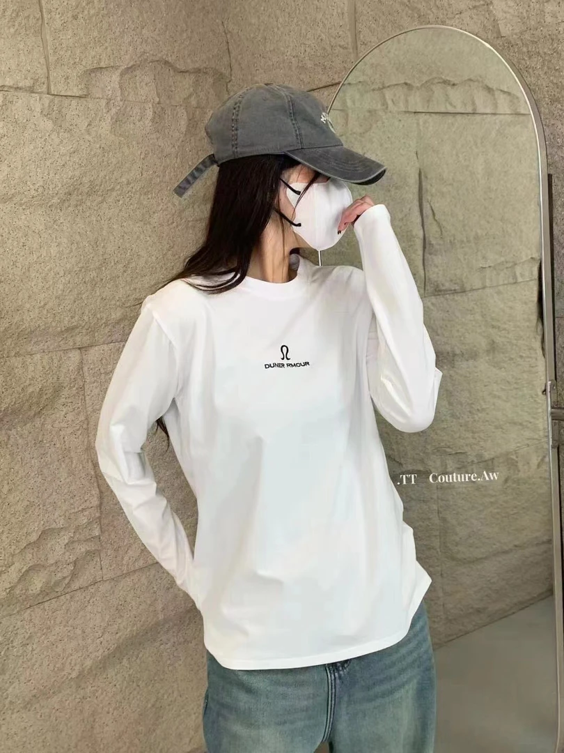 春季新款时尚百搭白色印花长袖女t恤