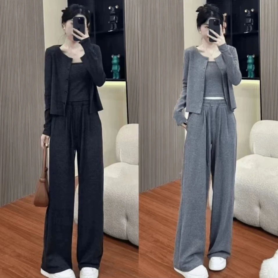 开衫+吊带+裤子 三件套 休闲慵懒风套装