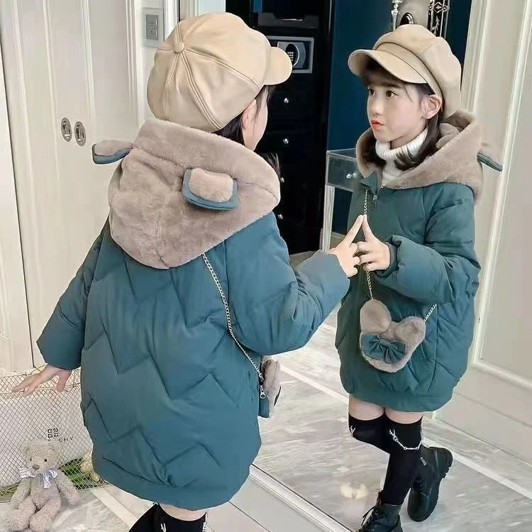巴拉拉吧女童棉衣外套洋气六年级加绒加厚中童棉袄一年级女孩冬季