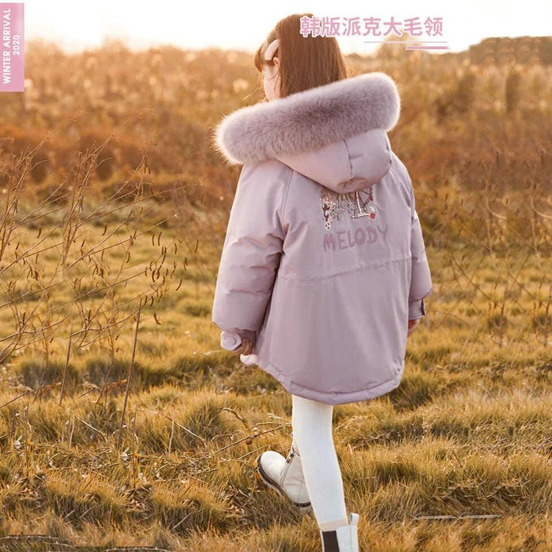 巴拉拉吧女童派克服新款棉衣外套秋冬装新款洋气中大儿童冬装加绒