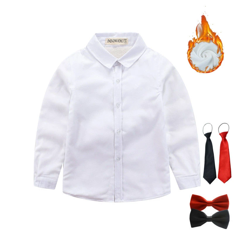 巴拉拉吧男女童秋冬加绒加厚衬衫儿童白衬衣小学生白色演出服校服
