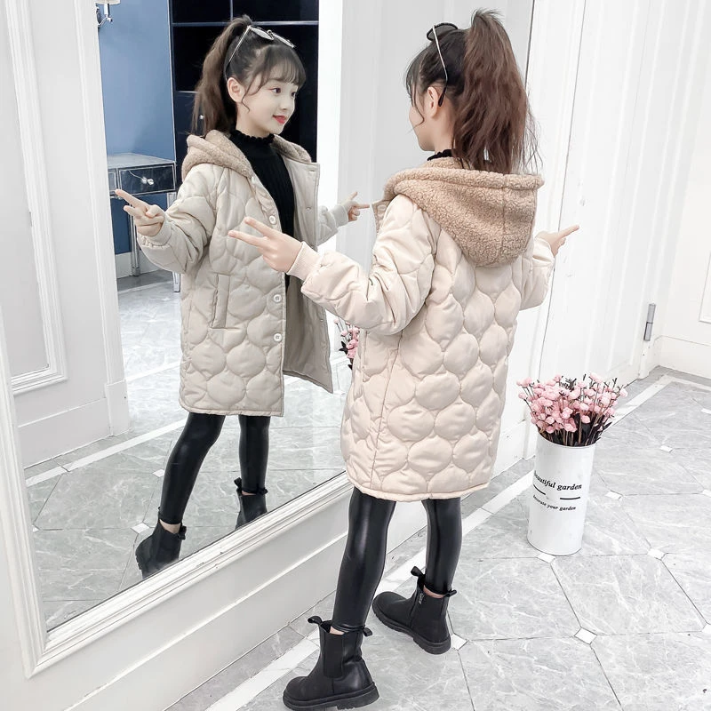 巴拉拉吧女童冬装棉衣2023新款儿童中长款洋气棉服中大童加厚冬季