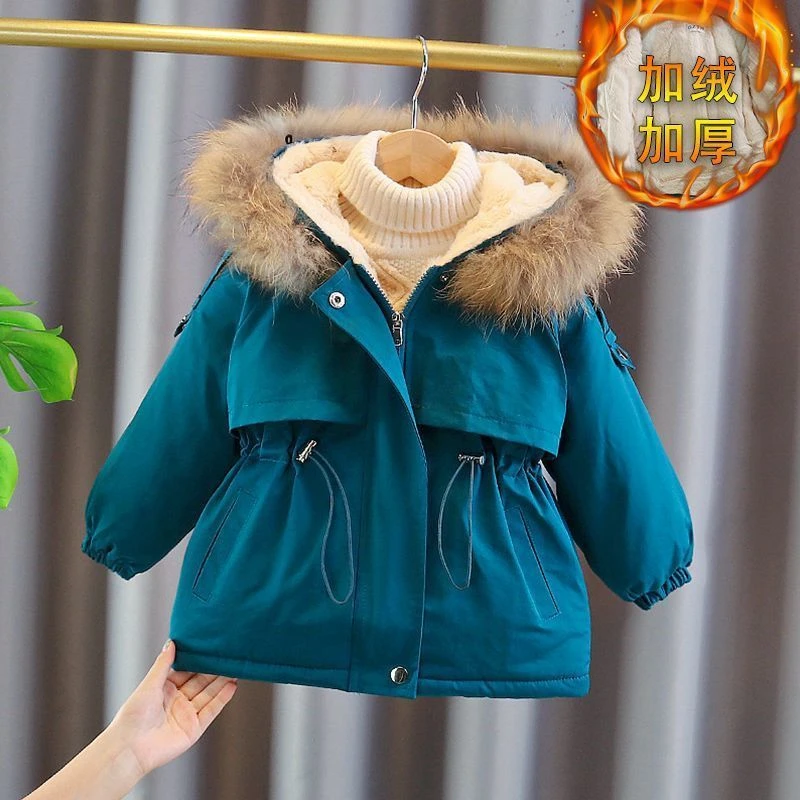巴拉拉吧女童派克服2023新款洋气棉衣加绒外套冬季加厚儿童棉服小