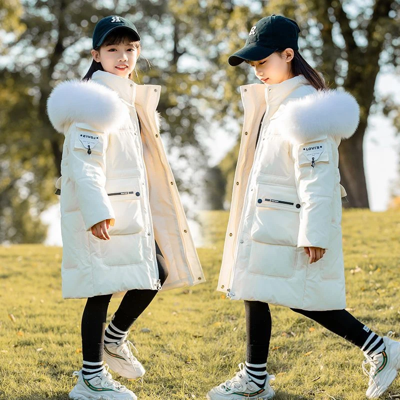 巴拉拉吧2023新款儿童羽绒服女童中大童女孩洋气大毛领中长款冬季