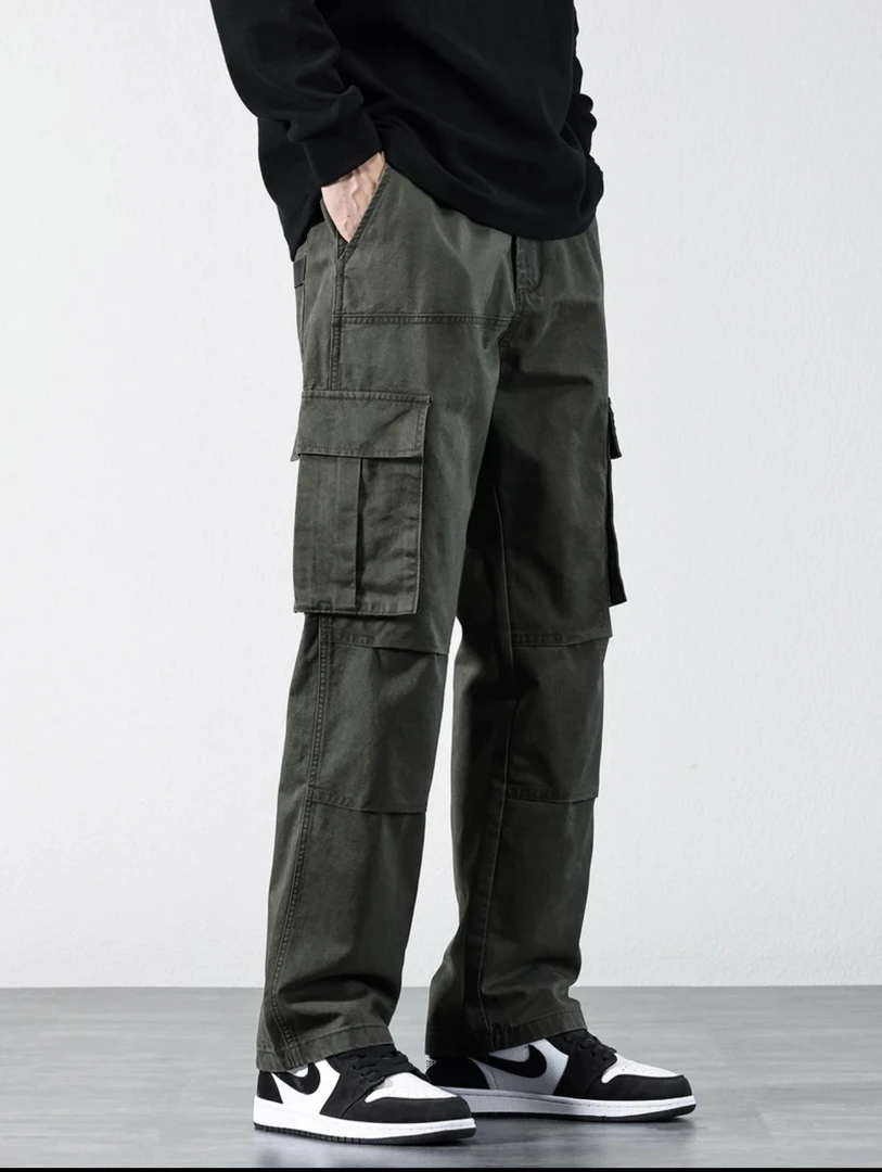 【柚柚家】日系潮牌工装休闲裤子男春秋2024加绒直筒宽松阔腿长裤