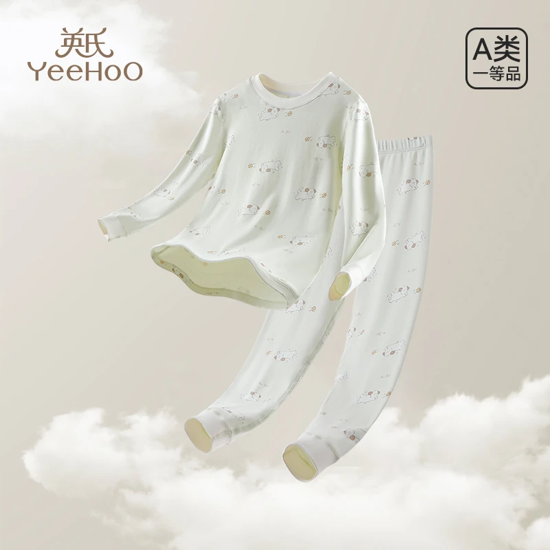 英氏7A抑菌儿童睡衣男童女童秋冬季莱赛尔保暖内衣套装中大童打底